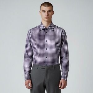 Eton Contemporary Fit Dress Shirt Mens 16.5 42 Purple Gingham Check Buton Down